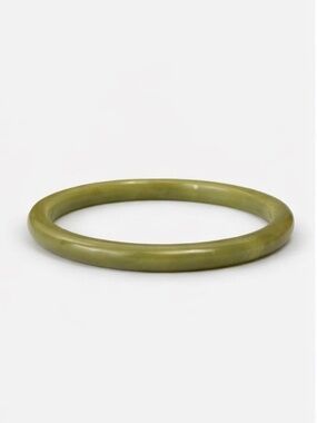Vintage Jade Green Bangle Bracelet Polished Minimal Chic
